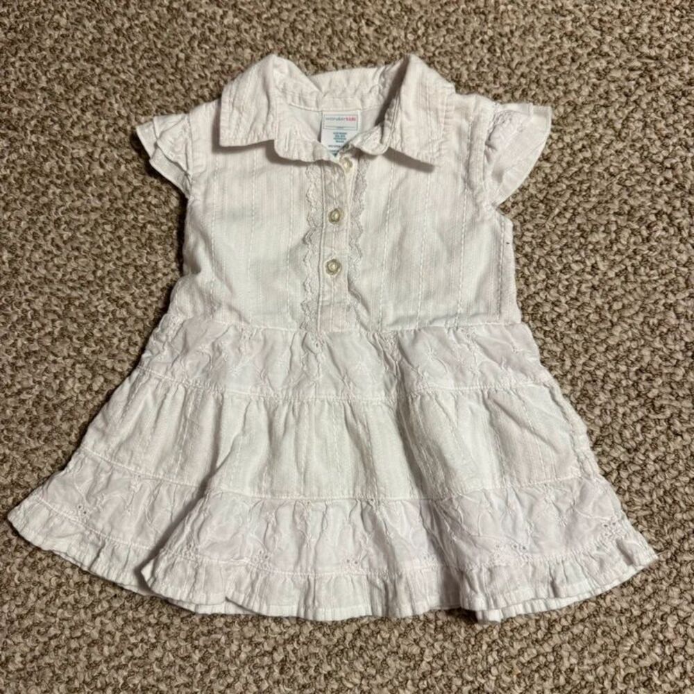 Wonderkids White Collared Dress Embroidered Cotton Girls 12 Months